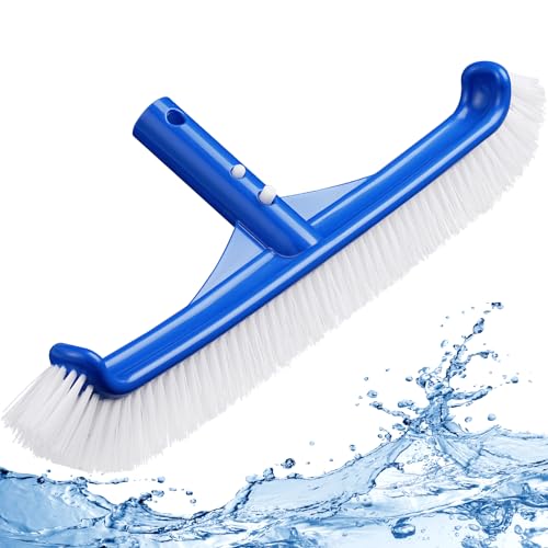 Pool Brush Head - 18" Pool Brush for Cleaning Pool Walls, Premium Swimming Pool Brush with Strong Bristle & EZ Clip, Curved Ends High-Efficiency Pool Accessories for Inground Pools, Tiles, Floors
