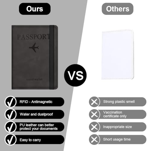Image of Passport Holder Cover, PU Leather Passport Cover with RFID Blocking Travel Wallet, Portable Universal Travel Wallet Case Organiser for Money, Boarding Passes, Credit Cards, Black, 14.8 x 11 cm