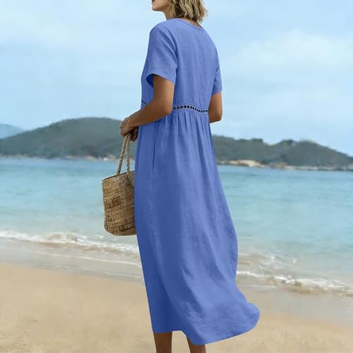 Vestido largo bohemio para mujer en algodón y lino con manga 3/4 3