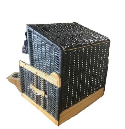 Hundebett Katzenbett Hundestrandkorb Haustierbett Polyrattan gewebt für Innen- und Außenbereich, schwarz, gestreift, Holz, Kunststoff,Maße: 80L cm x 65B cm x 96H cm