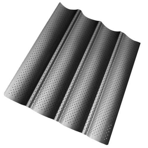 FIXOSHEE Teglia Per Baguette Antiaderente in Acciaio Resistente Al Calore Con Fori Per Ventilazione, Vassoio Da Forno Per Pane Francese, Stampo Per Uso Domestico in Cucina, Colore Nero, a 4 Scomparti