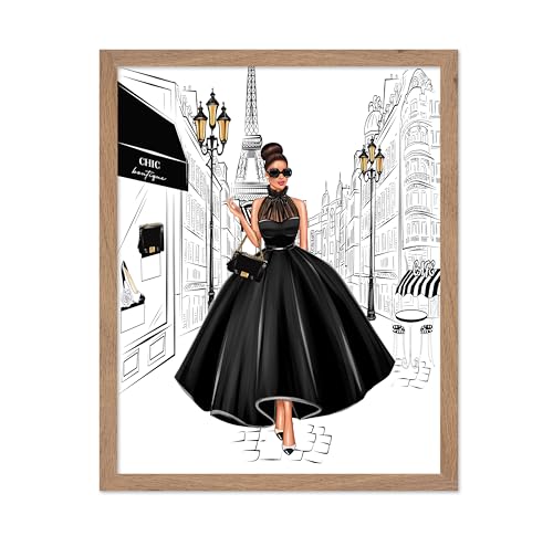 Image of Poster Master Lady in Black Print - Fashion Poster - Paris Designer Art - Modern Wall Design - Chic Gift for Women & Fashionista - Glam Decor for Bedroom or Girl's Room - 8x10 Beige Framed