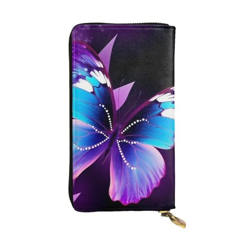 Porte-monnaie avec fermeture éclair et portefeuille long en cuir au motif papillon artistique