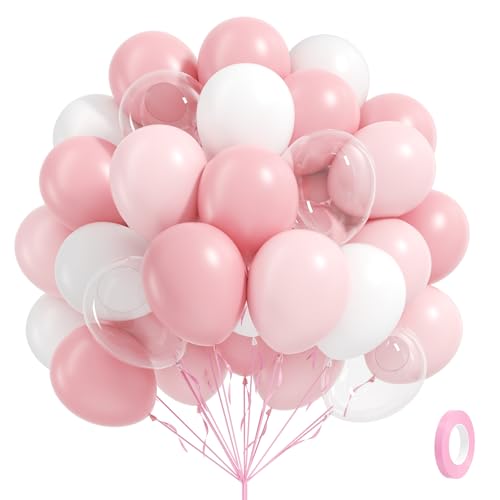60pcs Light Pink Balloons with Clear Pastel Pink and White Balloons for Wedding Bridal Baby Shower Shower Birthday Party Decorations