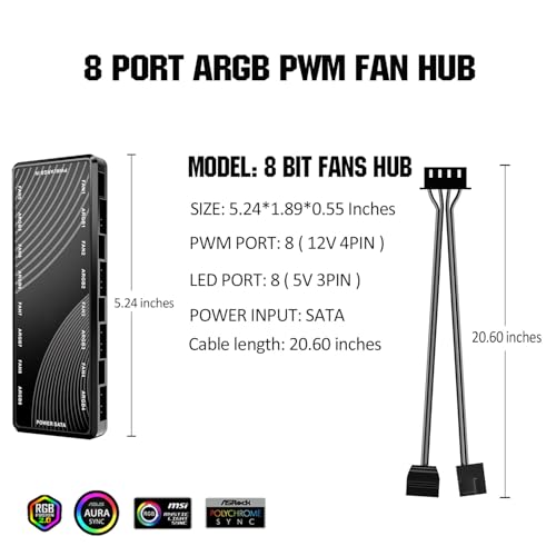 Hub de ventilador PC ARGB PWM de 8 puertos para setups gaming silenciosos 2