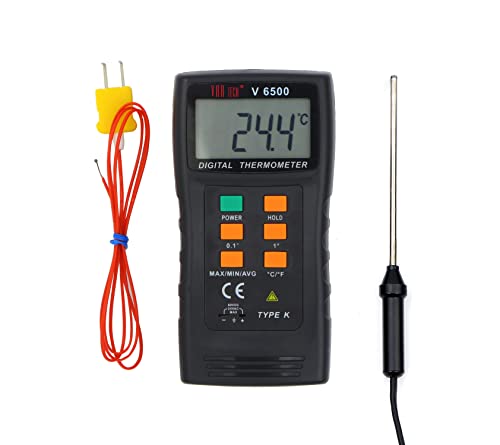 Image of VAR TECH Digital thermometer V 6500 K type thermocouple -150 C to 1300 C industrial use with Rod type and bead type probe Data hold Min /Max /Avg Auto power off, Accurate Temperature measurment