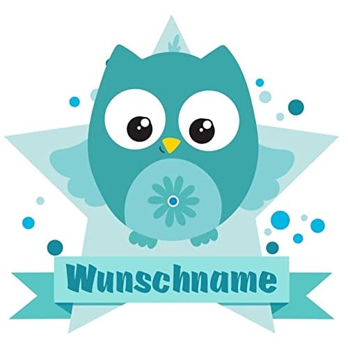 Samunshi® Türkise Eule Wandtattoo Türschild mit Name personalisierbar Kinderzimmer Türaufkleber Baby Wandaufkleber in 9 Größen (50x43cm Mehrfarbig)