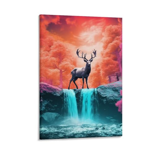 Tableau cerf solitaire 50x75cm décoration murale pour salon et couloir