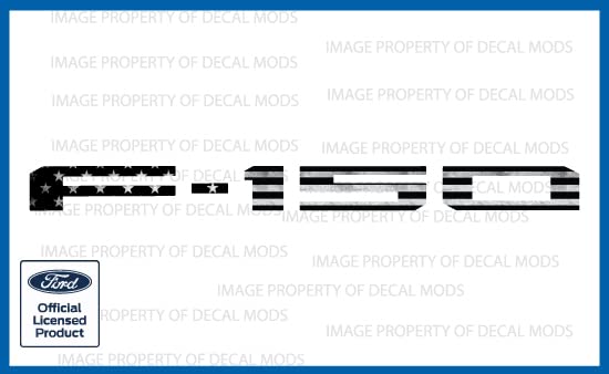 Decal Mods 2021-2025 Tailgate Insert Decals Letters Inlays Indent Stickers (Thin Decal NOT Raised Letters) for Ford F150 (2021-2025) (Black & White Distressed USA Flag) | FG1R4