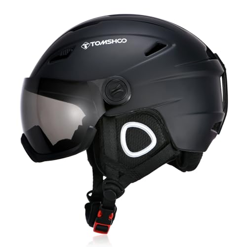 TOMSHOO Skihelm, Snowboard Helm mit Visier & Ohrenschützer, Belüftungsöffnungen, Strapazierfähig, Warm & Atmungsaktiv, Ski Helmet für Herren Damen