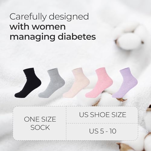 Image of Women's Diabetic Socks - 6 Pairs, Non-Binding, Soft Cotton, Comfort Fit, Breathable & Trendy, Made in Korea, Size 5-9