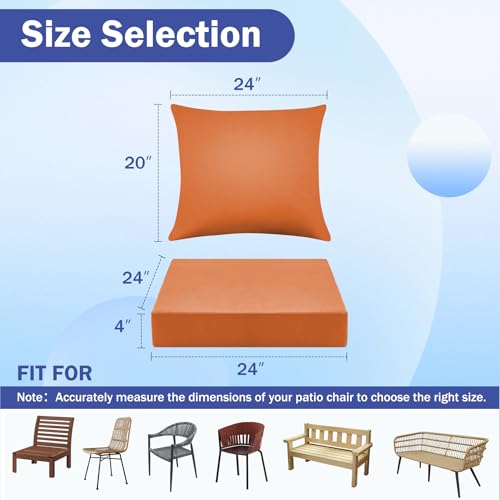 Image of IASEAHK Outdoor Seat Cushion Set, Waterproof & Fade Resistant Patio Chair Cushions, Outdoors Cushion for Patio Furniture, 24 x 24 x 4 Inch, Outdoor Couch Cushions with Handle and Ties, Spice