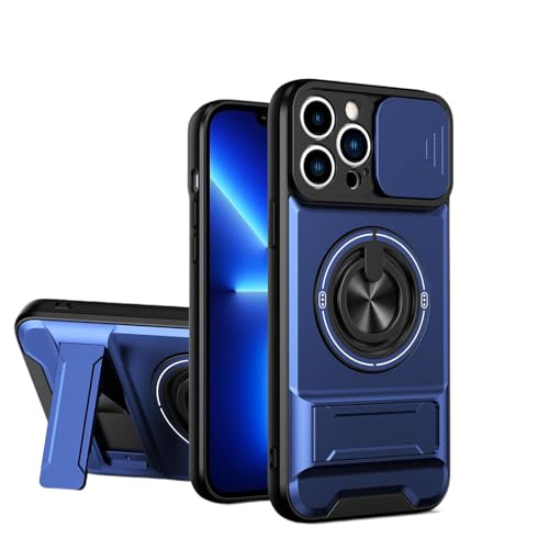 �X�}�z�P�[�X �Ή��@�� for iPhone 13 Pro Max 6.7 �ԍڃ}�O�l�b�g�}�E���g�J���� �X���C�h�����p �����h�~ 2 in 1�yPC+TPU�z�����O�z���_�[ �L�b�N�X�^���h�P�[�X Blue