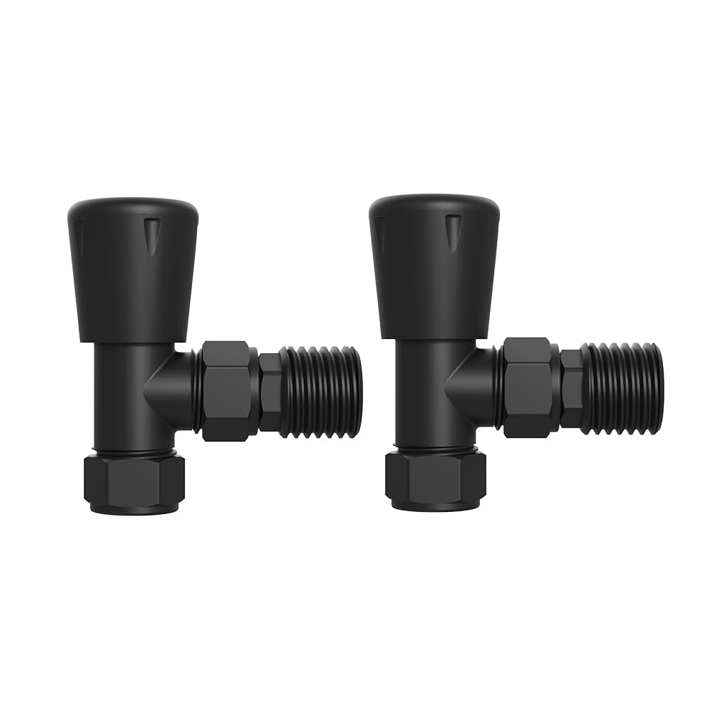 NRG 15mm Black Radiator Valves Angled Lockshield Valve One Pair