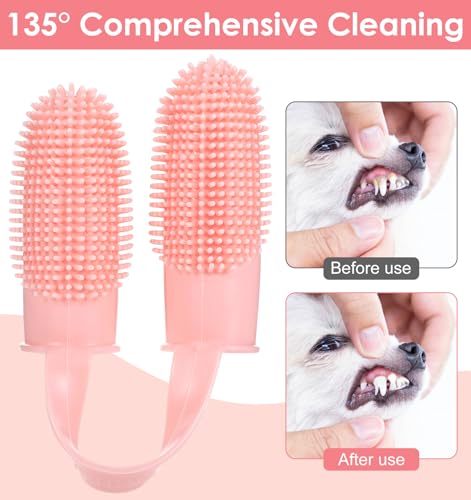 Image of Finger Dog Toothbrush, 3 Pack, Multicolor, Dual-Finger Design, 135 Angled Bristles, Extra Soft, Pet Toothbrush
