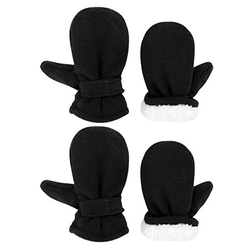 Baby Mittens Toddler Winter Mittens Sherpa Boys Warm Fleece Gloves Kids Snow Mitten for Baby Girls 2 Pairs Black 1-2T
