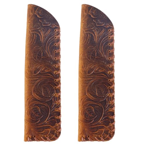 GORGECRAFT 2Pcs Cowhide Pencil Case Fountain Leather Double Pen Sleeve Cover Vintage Flowers Retro Pencil Wrap Holder Pouch for Protective Desk Supplies (Coconut Brown)