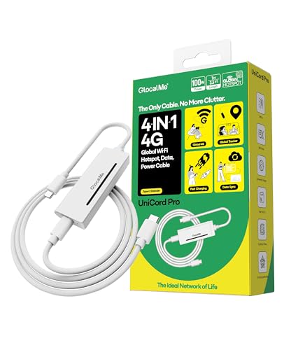 GlocalMe UniCord Pro USB C WiFi 6 Mobile Hotspot, 100W Type C Fast Charging Cable for CarPlay Laptop, Portable WiFi Hotspot for Travel in 200+ Countries, with 5 Location Technologies, No SIM Required
