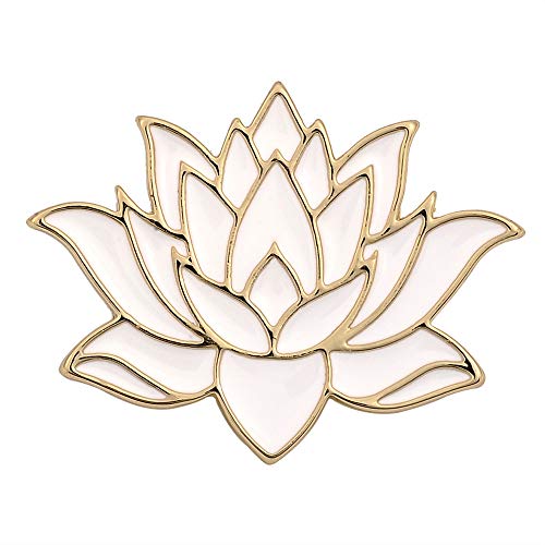 SENFAI 10K Gold Color Cute White Enamel Lotus Pin and Brooch(Gold)