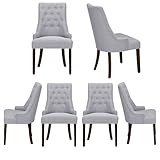 COLAMY Wingback Upholstered Dining Chairs Set of 6, Fabric Side Dining Room Chairs with Tufted Button, Living Room Chairs for Home Kitchen- Light Grey