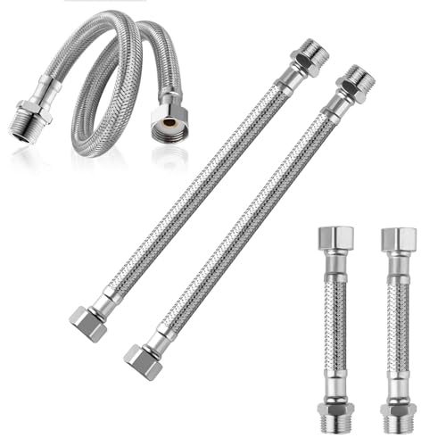 4 Stück Flexschlauch, Flexschläuche (10 cm und 20 cm), Panzerschlauch 3/8 Zoll mit Überwurf und Außengewinde, Flexibler Schlauch für Wasserhahn, Waschmaschine, Duschkopf, Toilette