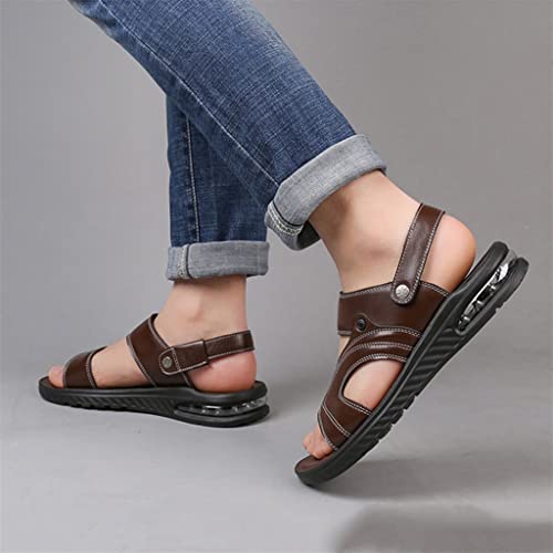 Men Sandals Split Leather Sandals Beach Shoes Outdoor Anti-Slip Casual Shoes Slippers Breathable Footwear(42)3