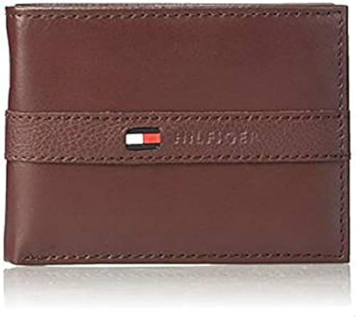 محفظة من تومي هيلفيغر مصنوعة من الجلد للرجال، بتصميم كلاسيكي باللون البرجندي، مع حماية RFID وقابلة للطي
