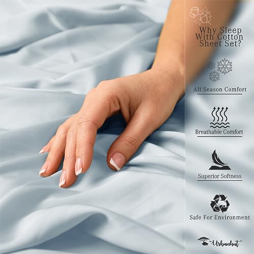 URBANHUT 800 Thread Count Egyptian Cotton Sheets Set Twin Size, Luxury Twin Size Bed Sheets, 4 Pc Bed Sheet Sets, Hotel Sheets Sateen Finish Fits 16" Deep Pocket - Light Blue