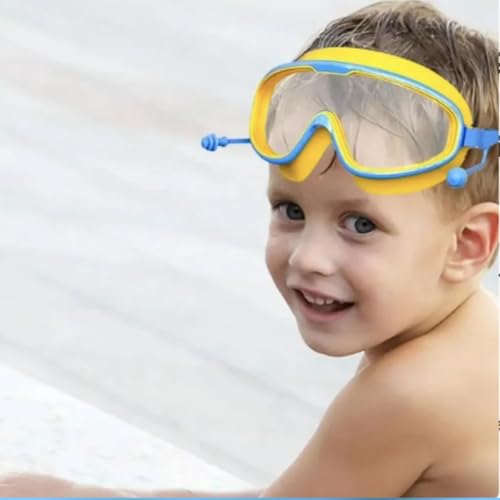 Image of Polyvinyl Chloride Swimming Goggles proffesional for kids anti fog with ear plug and nose clip.box packed fits 4-16 years boys and Girl (yellow)