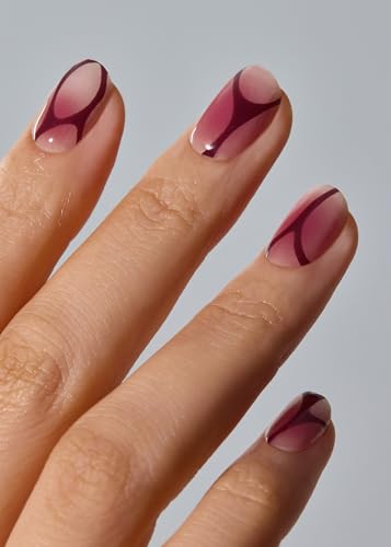 Image of ohora Semi Cured Gel Nail Strips (N Bloody Blushy) - Works with Any Lamps, Salon-Quality, Long Lasting, Easy to Apply & Remove - Includes 2 Prep Pads, Nail File & Wooden Stick