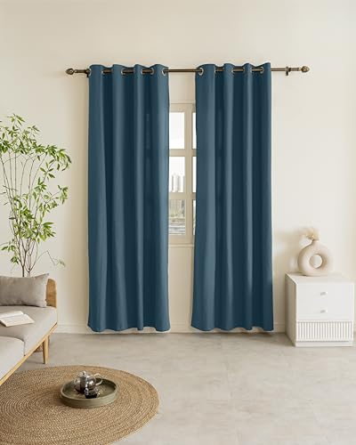 Image of THE LINEN COMPANY Cotton Room Darkening, Light Blocking Curtain 4 feet with Eyelet Rings 2 Pcs Set for Living Room, Dining Hall, Hotel, Farm House (4.5 ft x 4 ft, Sapphire Blue)