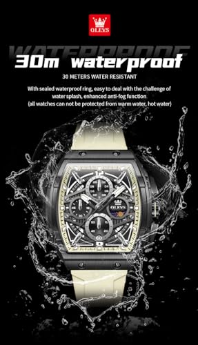 Image of OLEVS Men Watches Business Dress Chronograph Big Square Quartz Analog Male Watch Silicone Strap Waterproof Date Gift Mens Wrsit Watch Silver