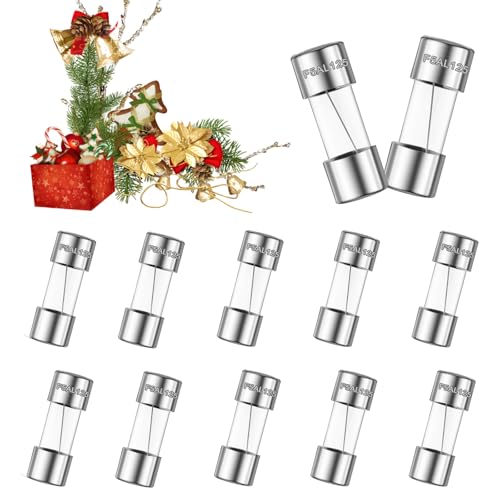 Sunxeke 12-Pack Christmas Light Fuses - 3.6 x 10 mm 5A 125V 0.14 x 0.39 Inch Fast-Blow Glass Fuses for Mini LED Lights