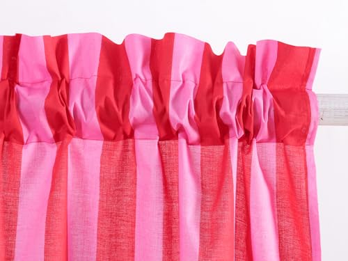 Image of Ravaiyaa - Attitude is everything Hand Printed Half Window Kitchen Curtain 100% Cotton Short Drapery Valance Curtain 40 inch X 18 inch Inch (Pink Red Striped)