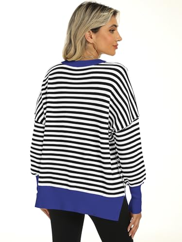 Image of ANRABESS Women Oversized Sweaters Batwing Long Sleeve 2026 Fall Outfits Crewneck Casual Knit Side Slit Fashion Pullover Top