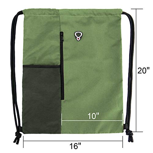 BeeGreen Drawstring Backpack Gym Sports Bag with Front Zipper Pocket and Inner Pocket Large 18.5"L x 13.8"W Cinch Sack