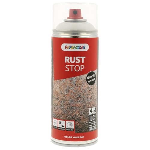 DUPLI-COLOR RUST STOP 400 ml RAL 9010 Reinweiß, seidenmatt, schnelltrocknend, Schutz vor Korrosion, hochdeckend, wetterfest, ideal für Metalloberflächen