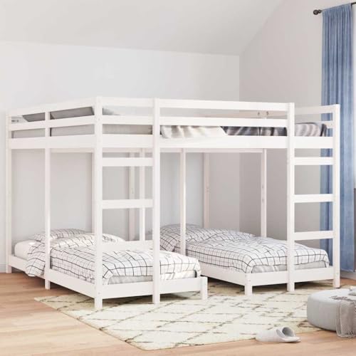 Yunovire Marco de cama triple blanco, madera de pino maciza, 200 x 200 cm, diseño que ahorra espacio, camas seguras para niños y habitaciones de invitados, muebles modernos