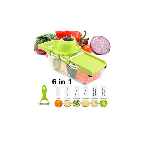 MMEI in 1 Multifunktions-Gemüseschneider Küchenmandoline, Kartoffelhacker, Lebensmittelschneider mit Vorratsbehälter und Schäler für Zwiebeln, Gurken,