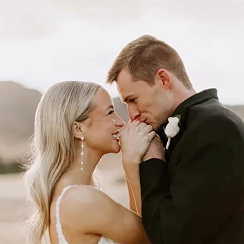 14K Gold Plated 925 Sterling Silver Clip On Earrings Pearl Drop Long Chain Earrings for Women Wedding Bridal Earrings for Brides Ear clips3