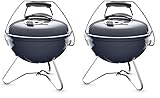 Weber Smokey Joe Premium Holzkohlegrill, Ø 37cm Grillfläche, portabeler BBQ Grill mit praktischem Tragebügel, porzellanemaillierten Deckel & Kessel - Slate Blue (1126804) (Packung mit 2)