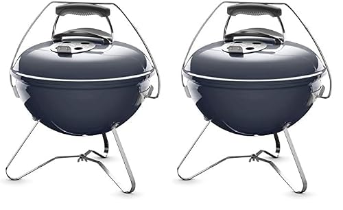 Weber Smokey Joe Premium Holzkohlegrill, Ø 37cm Grillfläche, portabeler BBQ Grill mit praktischem Tragebügel, porzellanemaillierten Deckel & Kessel - Slate Blue (1126804) (Packung mit 2)