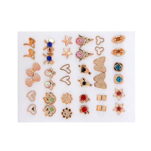 QERPON 18Pairs Set Gold Silver Studs Earrings Elegant Mixed Styles Heart and Flower Earrings Accessory for Fashion Lovers