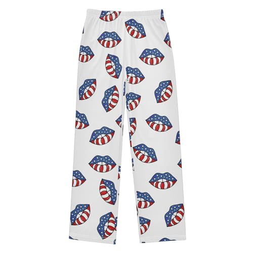 ZZXXB American Flag Lips Print Boys Long Pants Soft Trousers Elastic Waist Kids Lounge Bottoms with Pockets S-XL