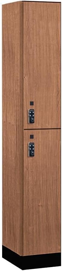 Salsbury Industries 42168RO-R 12 in. Wide Premier Wood Locker - Double Tier - 1 Wide - 6 ft. High - 18 in. Deep - Red Oak - Resettable Combination Locks