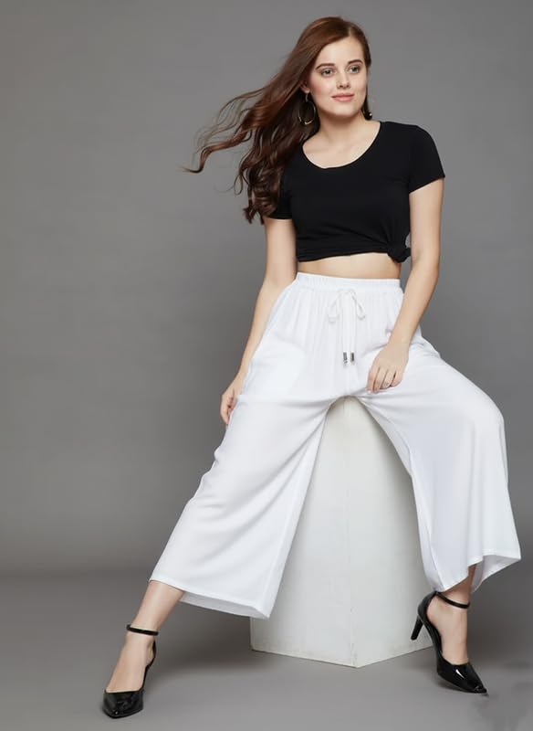 Image of Super Soft Viscose Rayon Flared Palazzo Pants for Women Stylish Wide Leg Straight Relaxed Fit Casual Ethnic Office Wear