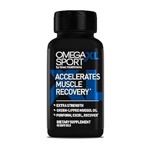 OmegaXL Sport Extra Strength Muscle Recovery Supplement and Respiratory Support Supplement – Improves DOMS and ROM, Clinically Supported Green-Lipped Mussel Oil (60 Softgels)