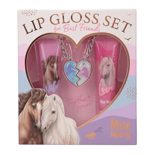 Depesche 13268 Miss Melody BFF - Kit de gloss, 2 gloss brillants, en rose et violet, aux parfums fruités et avec un pendentif en forme de cœur