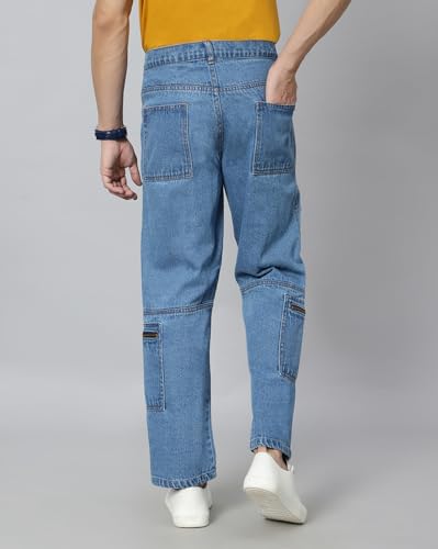 Image of Men's Cotton Adjustable Waistband Slim Fit Comfortable and Stylish Athletic Jeans