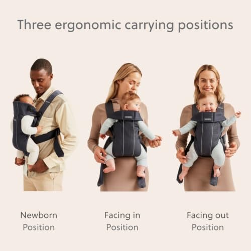 Image of BabyBjorn Baby Carrier Mini, Anthracite, 3D Mesh | Newborn Carrier (7-25 lbs), Ergonomic, Easy-to-Use